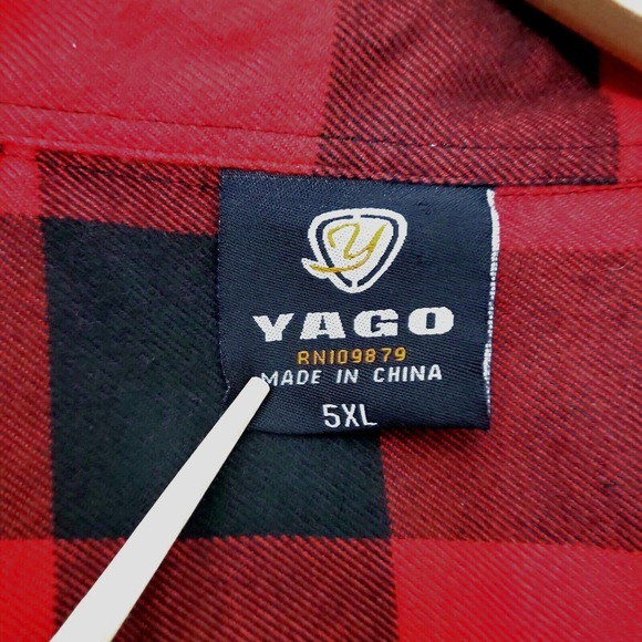 Yago Mens Flannel Shirt Shacket 5XL Button Up Long Sleeve Check Red Black - Picture 7 of 8